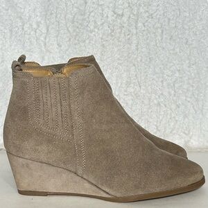 Franco Sarto Womens Taupe Leather Welton Wedge Side Zip Booties Boots SZ US 10M